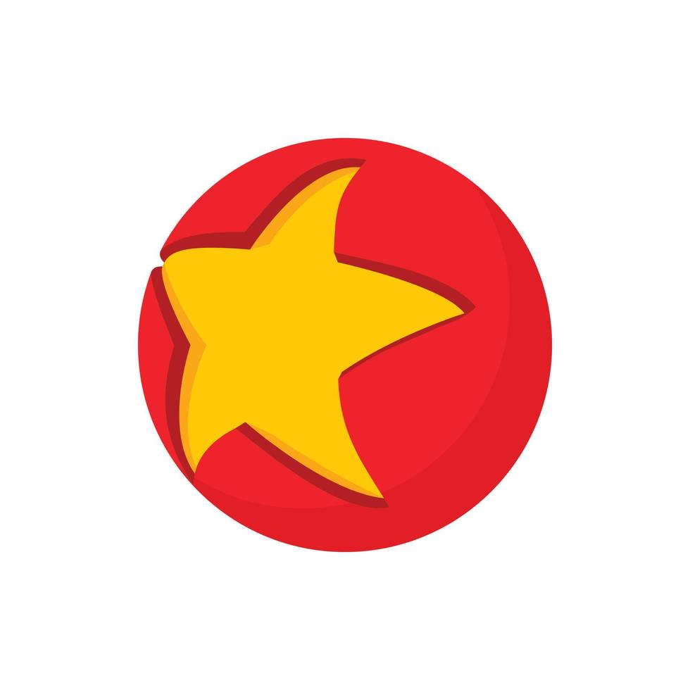 Gold star in a red circle icon, cartoon style vector