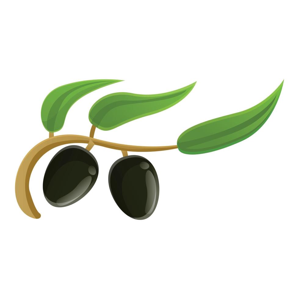 Natural olive branch icon, cartoon style vector