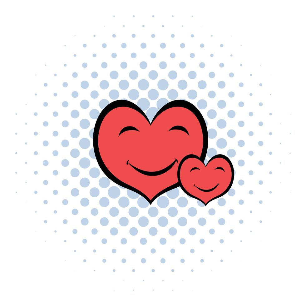 Smiling heart faces icon, comics style vector