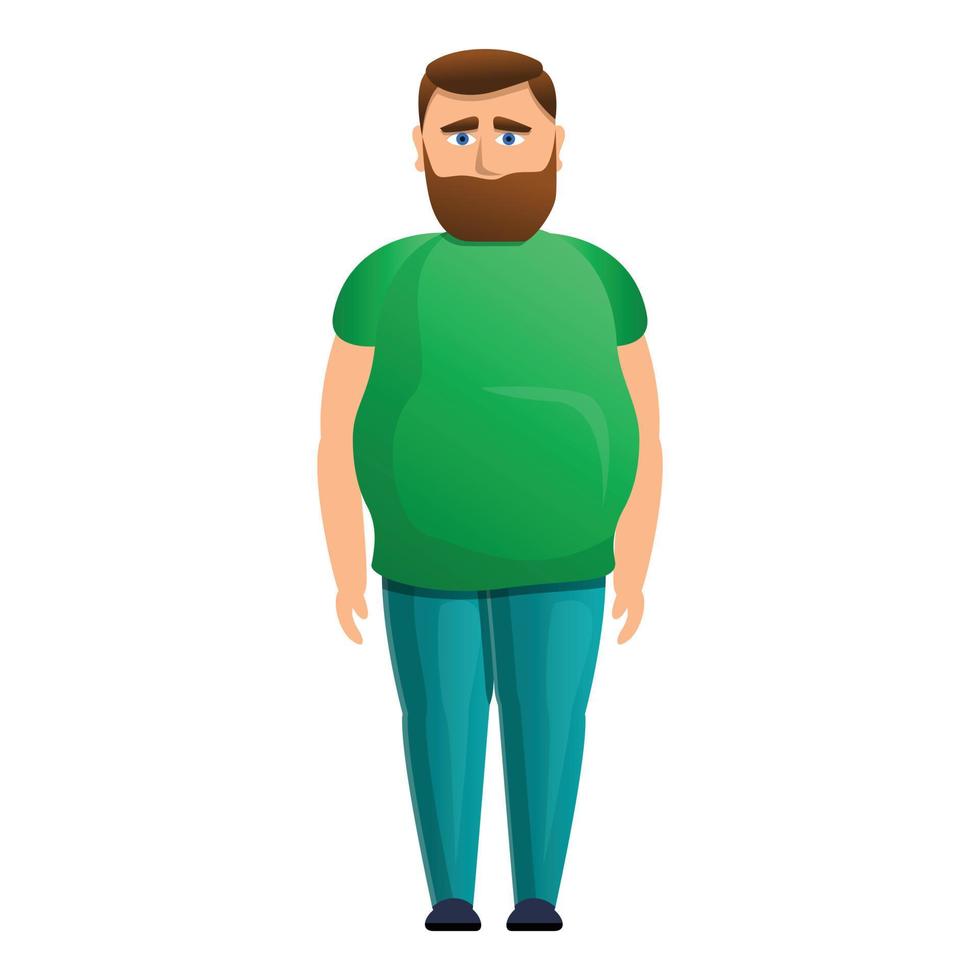 Overweight man in green clothes icon, cartoon style vector