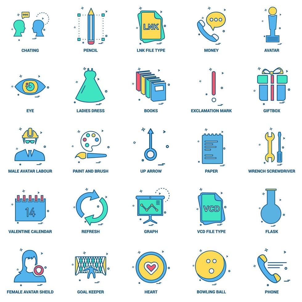 25 conjunto de iconos de color plano de mezcla de concepto de negocio vector