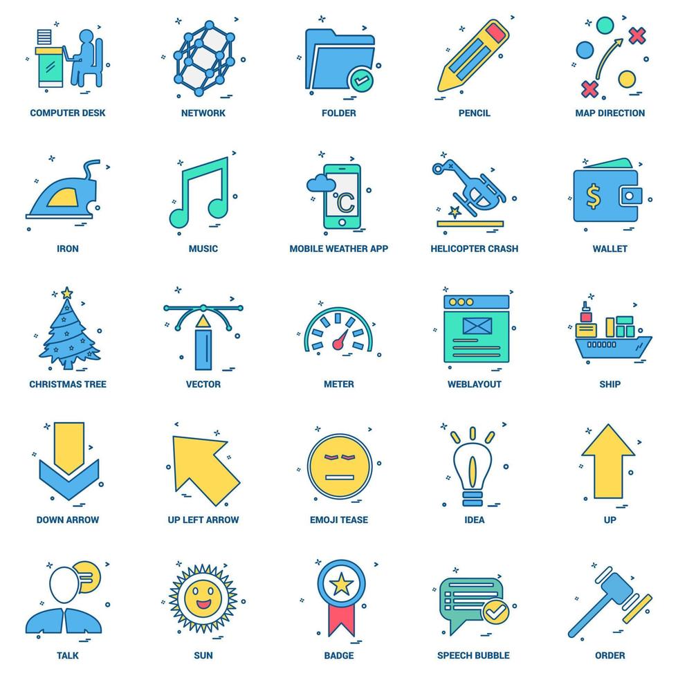 25 Business Concept Mix Flat Color Icon set vector
