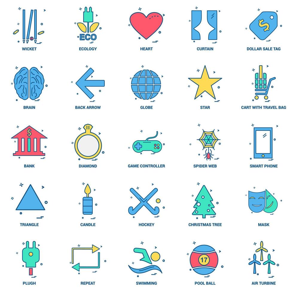 25 Business Concept Mix Flat Color Icon set vector
