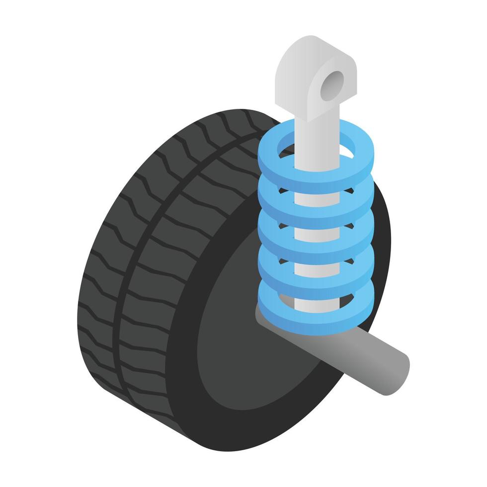 Wheel tire and shock absorber isometric 3d icon vector