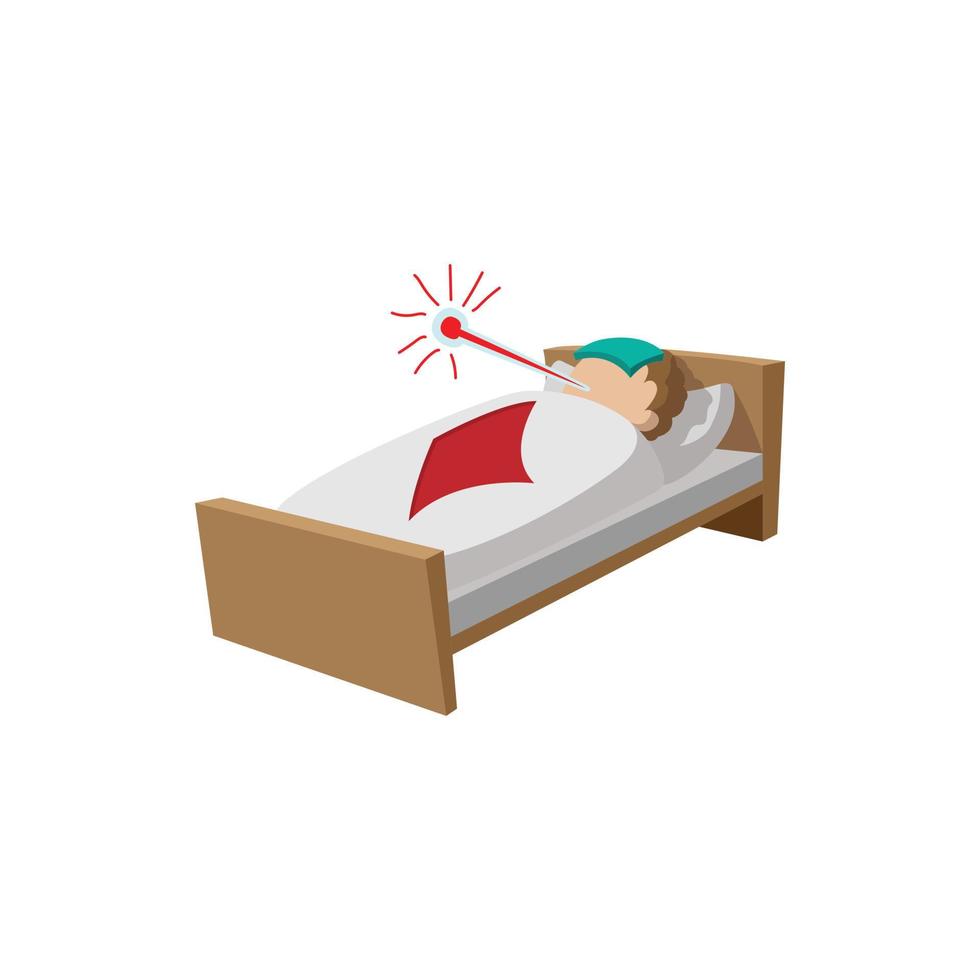 Sick man in the bed cartoon icon vector