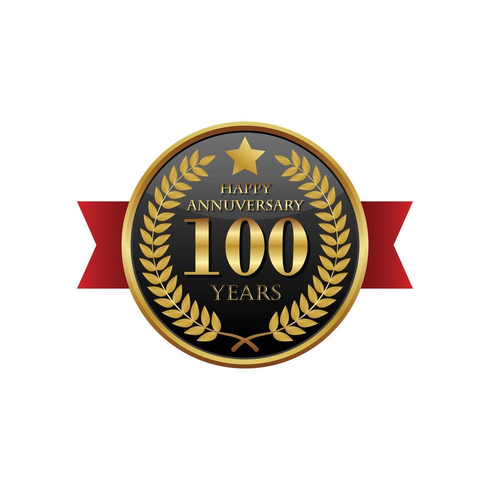 100 years anniversary golden label with ribbons vector