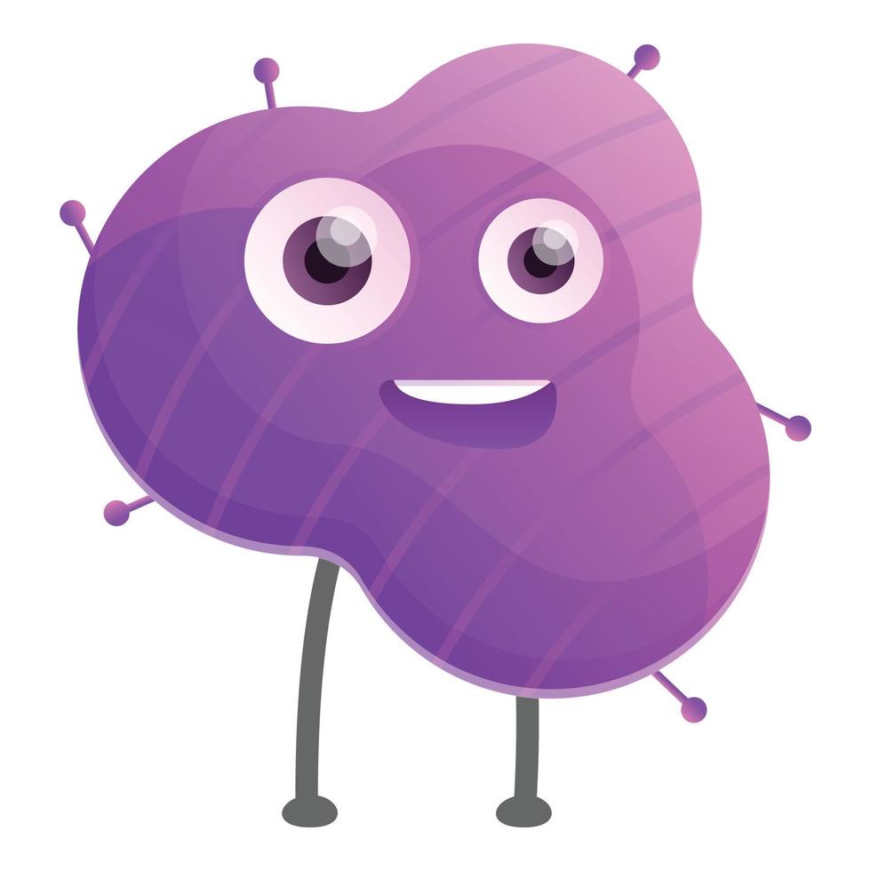 Happy violet bacteria icon, cartoon style vector