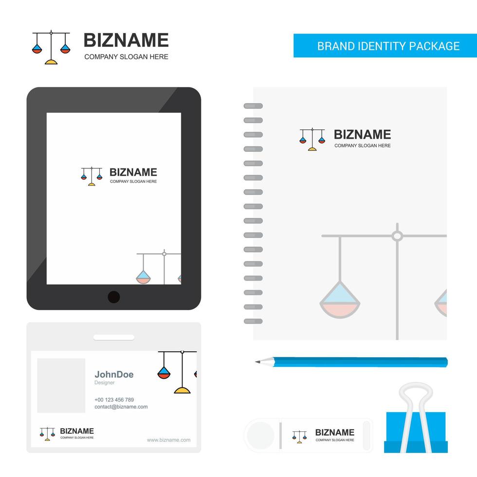 libra business logo tab aplicación diario tarjeta de empleado de pvc y marca usb plantilla de vector de diseño de paquete estacionario