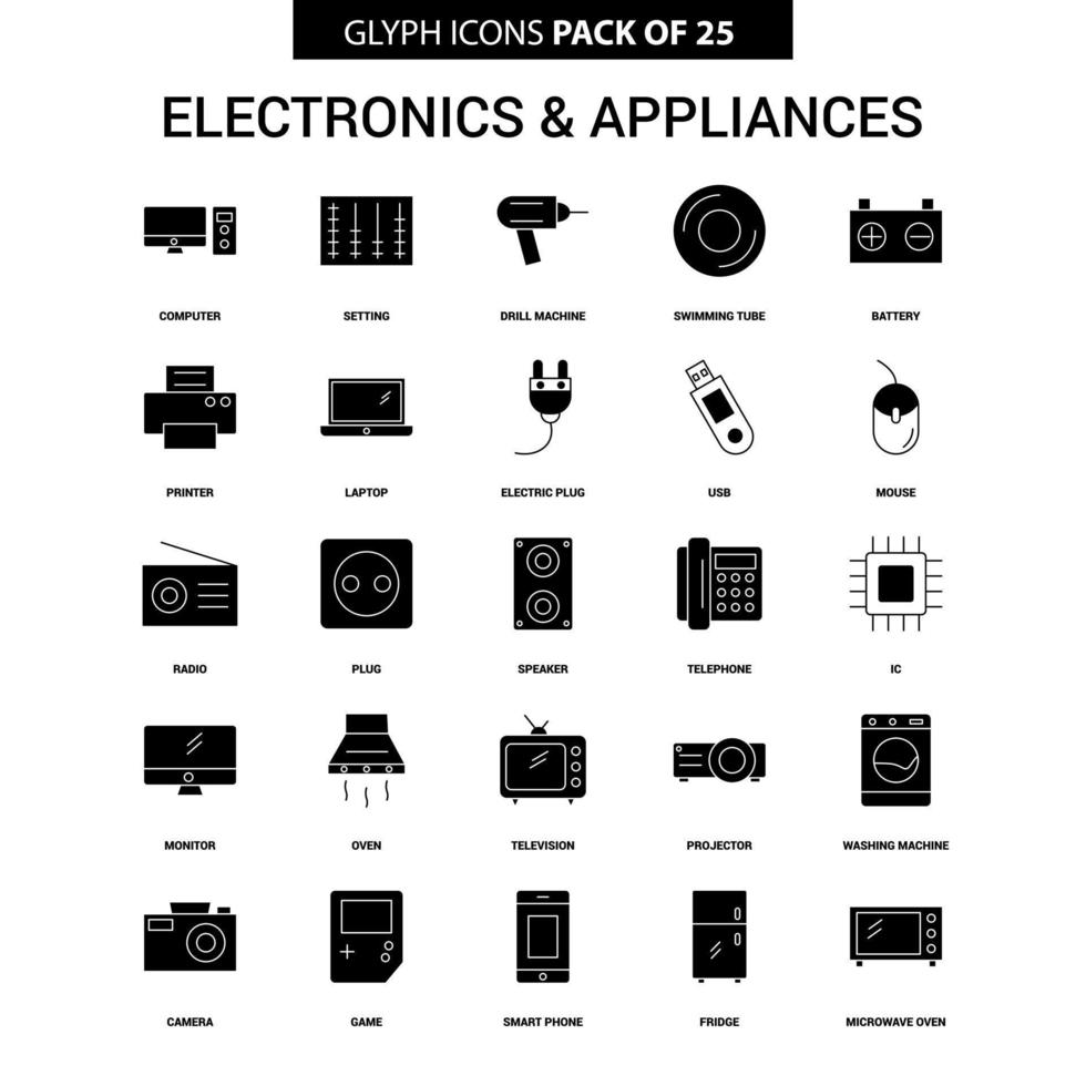 conjunto de iconos de vector de glifo de electrónica y electrodomésticos