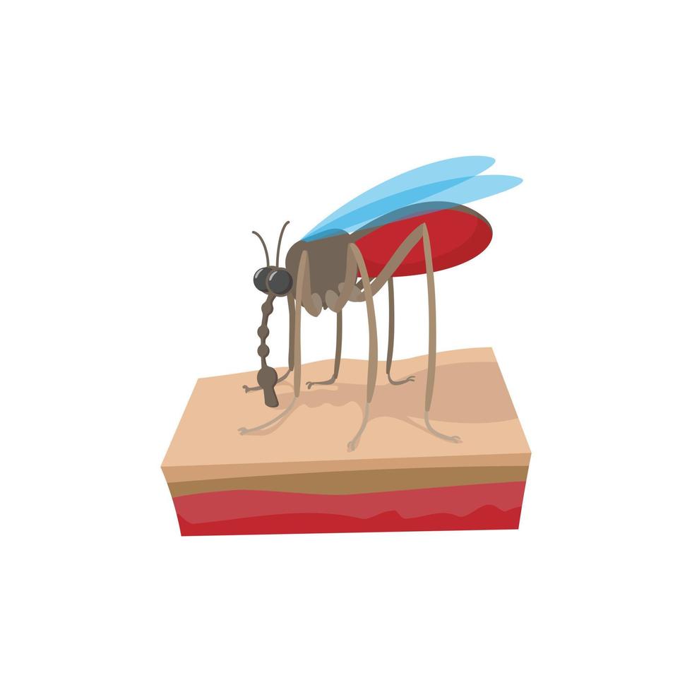 mosquito en el icono de dibujos animados de piel vector