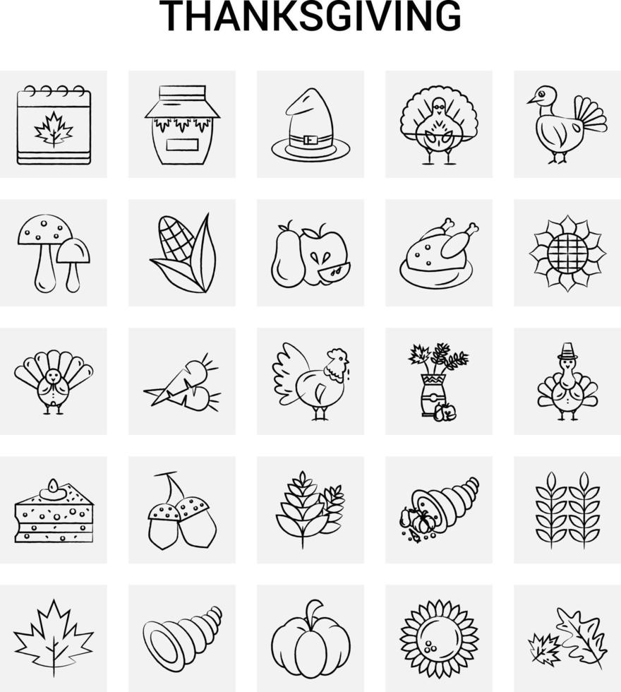 25 Hand Drawn Thanksgiving icon set Gray Background Vector Doodle