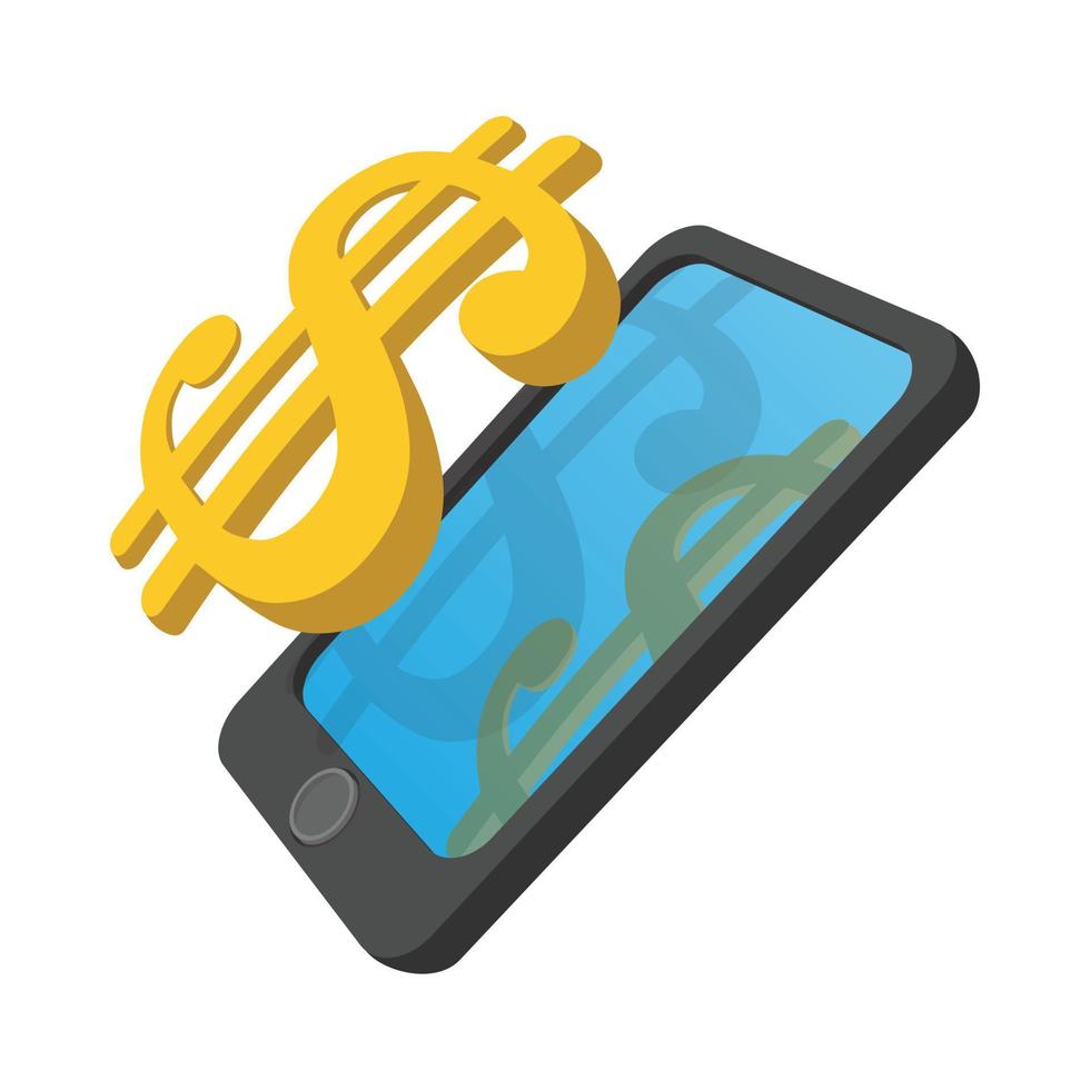 teléfono inteligente con dólar en un icono de dibujos animados de pantalla vector