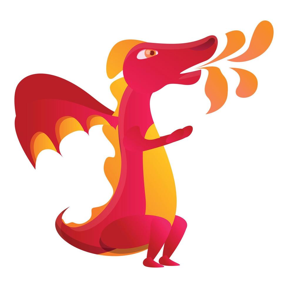 Red flame dragon icon, cartoon style vector