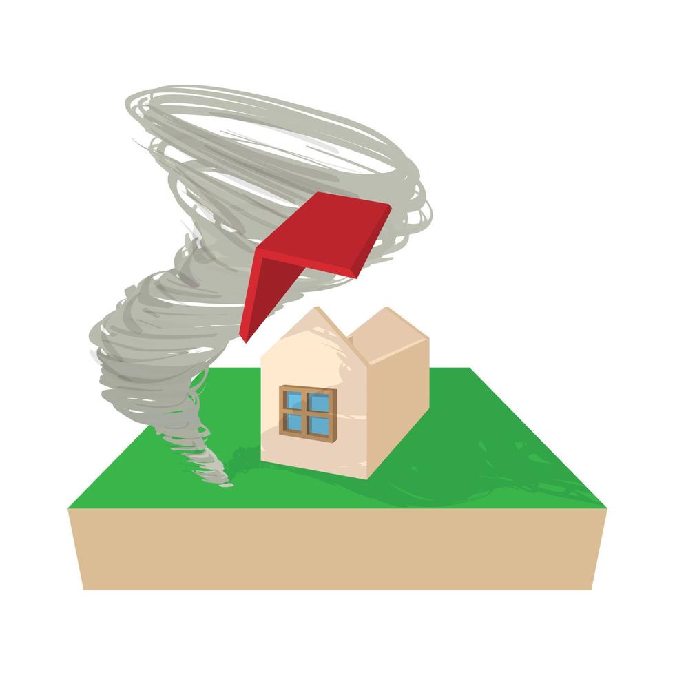 House destroyed by hurricane icon, cartoon style vector