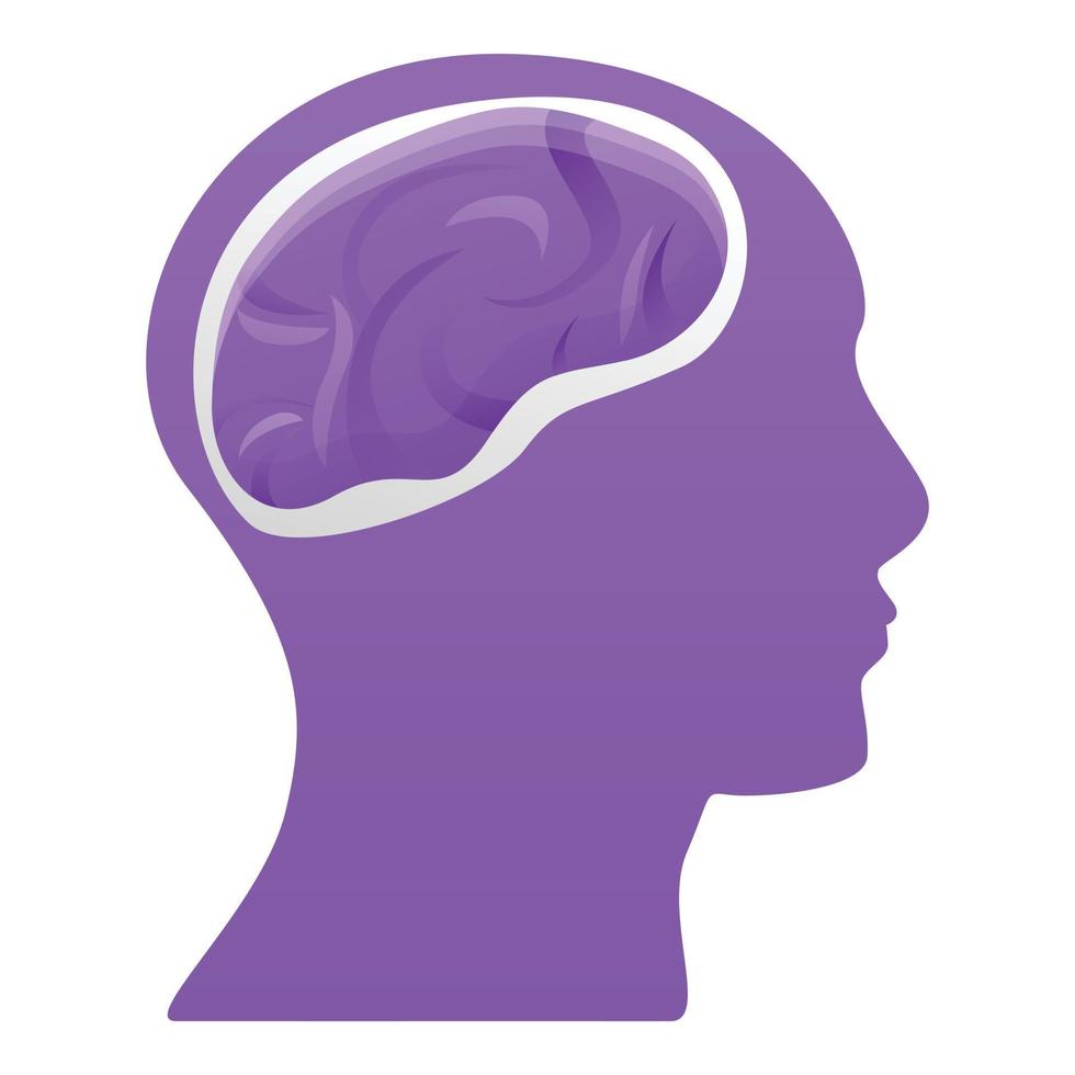 Brain in head icon, cartoon style vector
