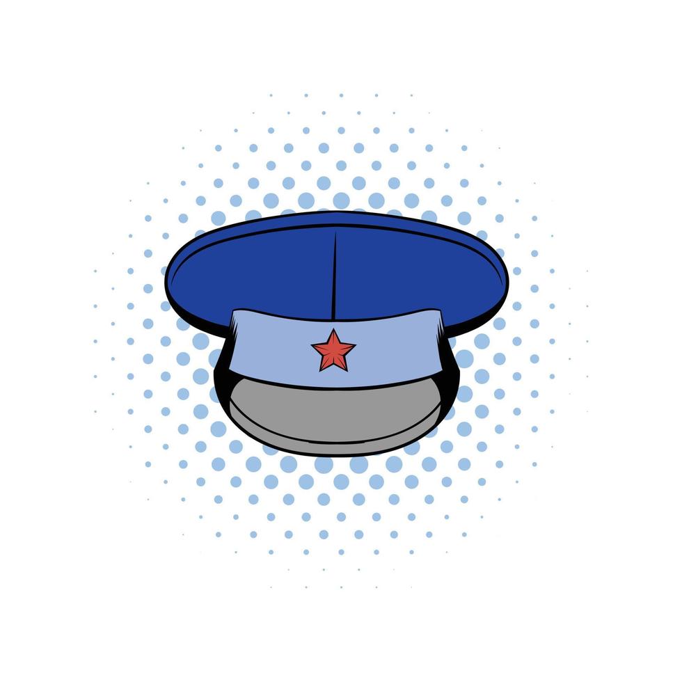 Blue military hat with star comics icon vector