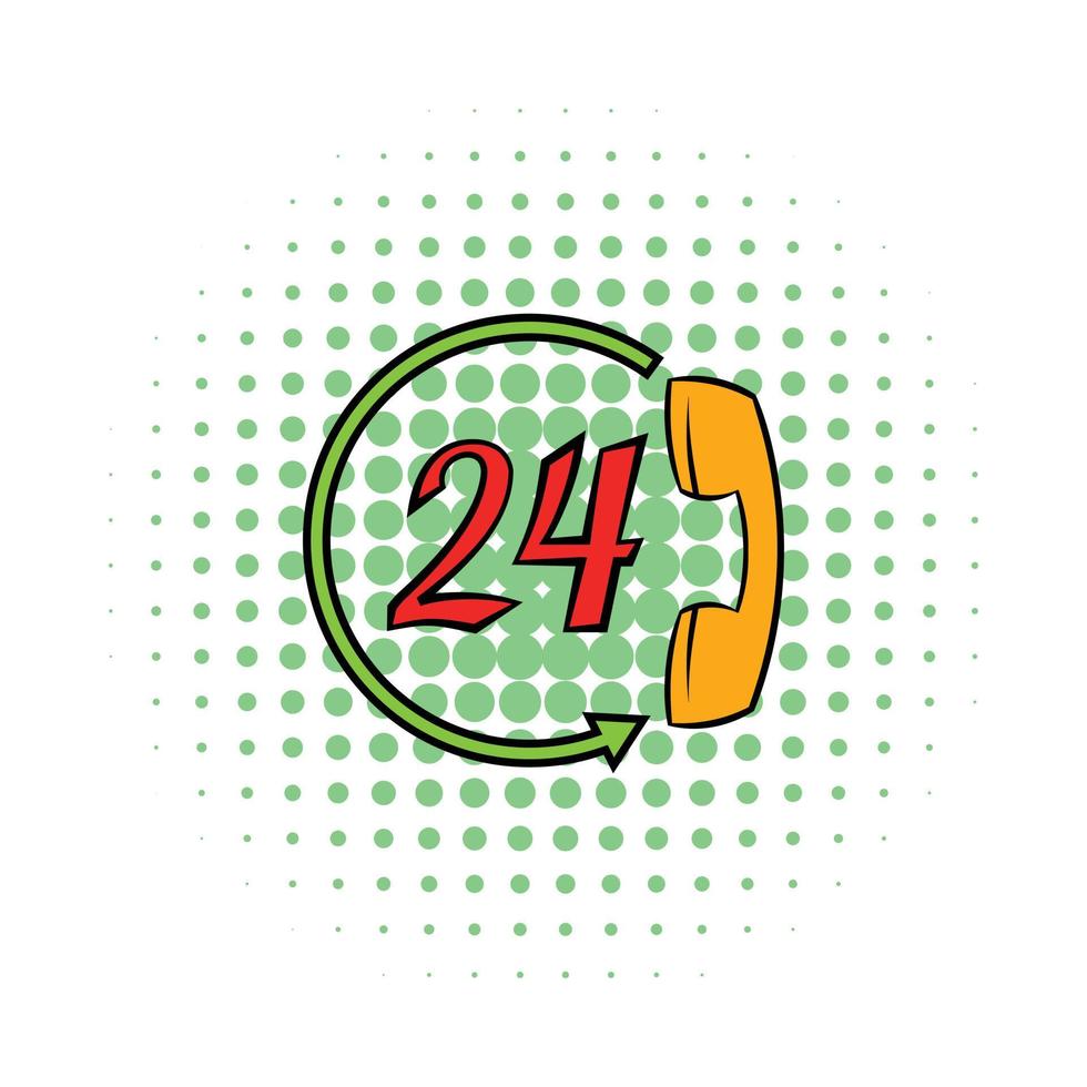 Support call center 24 hours icon, comics style vector