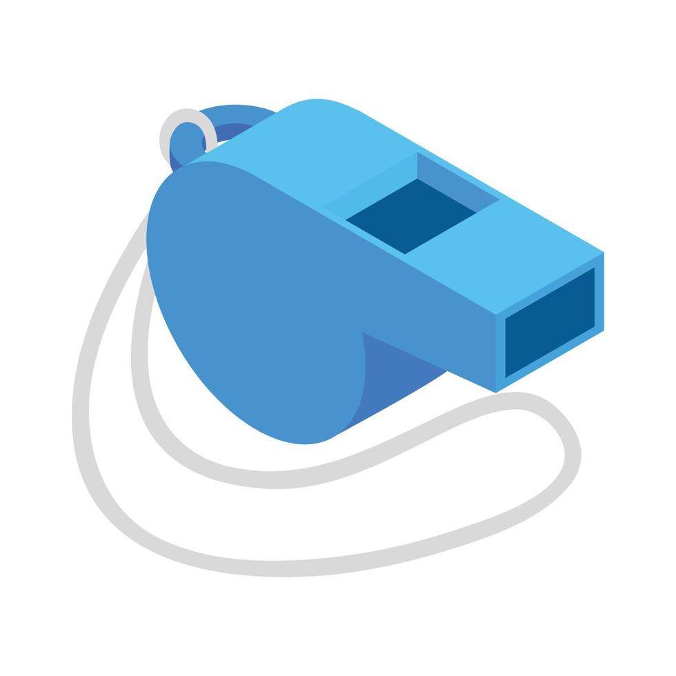 Blue sport whistle on a white cord isometric icon vector
