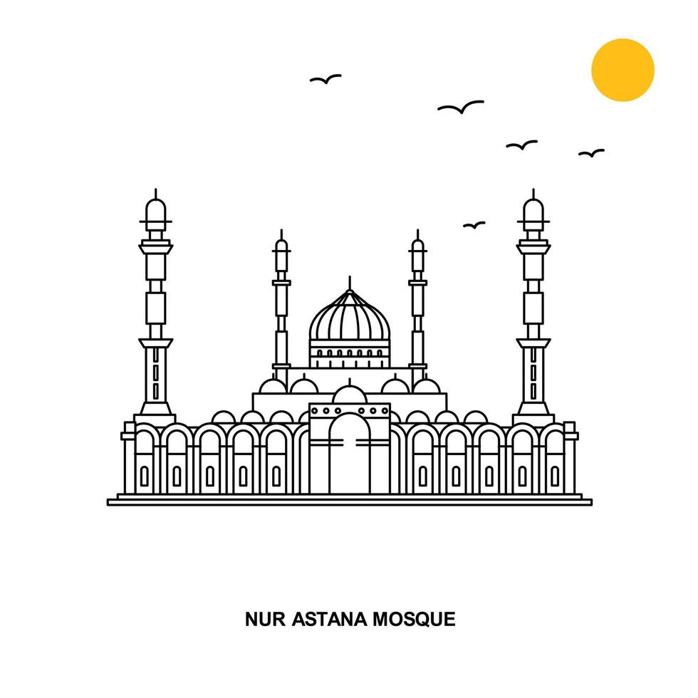 fondo de ilustración natural de viaje mundial de monumento de mezquita de nur astana en estilo de línea vector