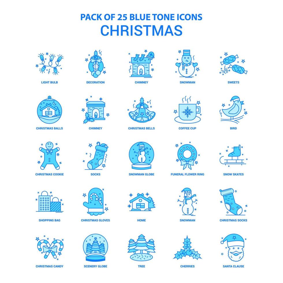 Christmas Blue Tone Icon Pack 25 Icon Sets vector
