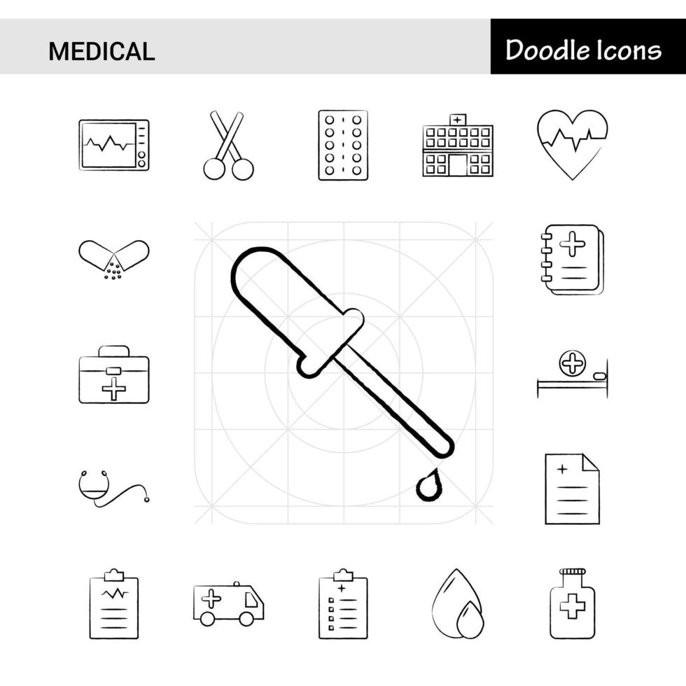 Set of 17 Medical handdrawn icon set vector