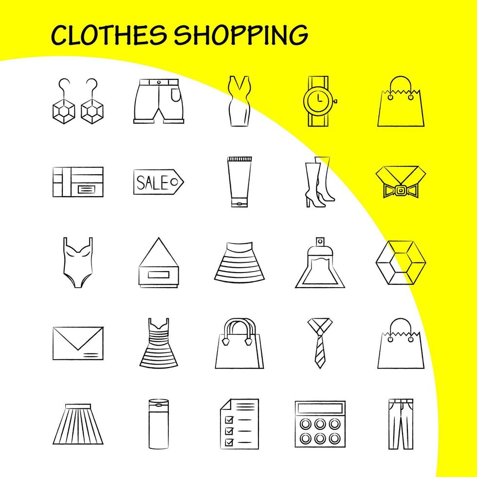 Clothes Shopping Hand Drawn Icons Set For Infographics Mobile UXUI Kit And Print Design Include Dress Frock Ladies Garments Coat Suiting Garments Cloths Eps 10 Vector