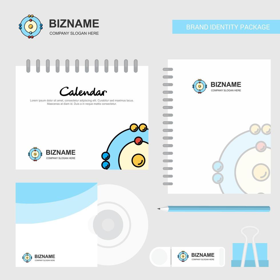 Atoms Logo Calendar Template CD Cover Diary and USB Brand Stationary Package Design Vector Template