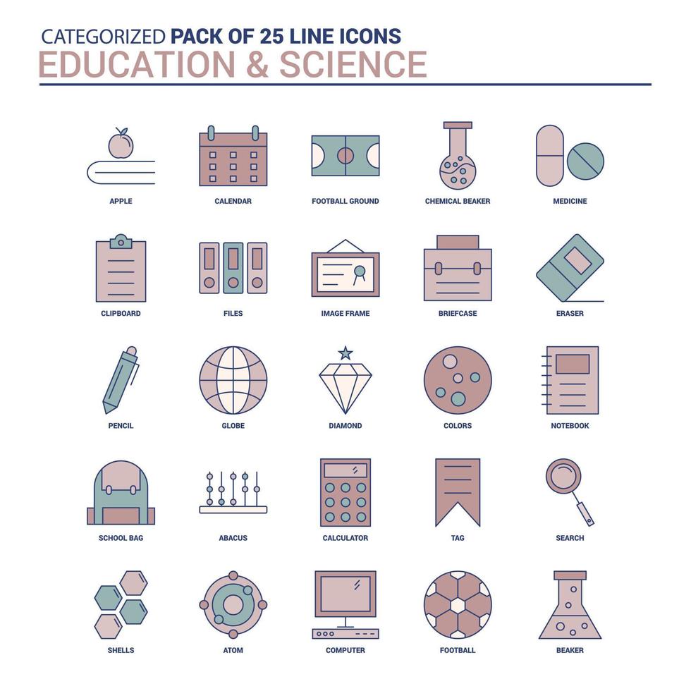 Vintage Education and Science Icon set 25 Flat Line icon set vector