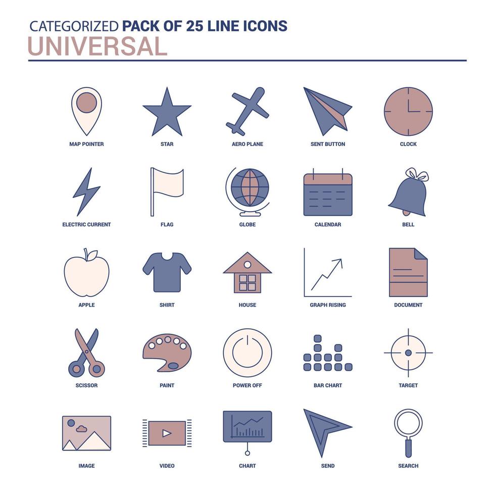 Vintage Universal Icon set 25 Flat Line icon set vector