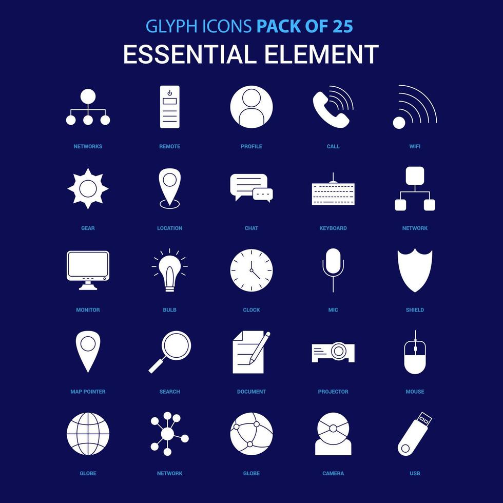 Essential Element White icon over Blue background 25 Icon Pack vector