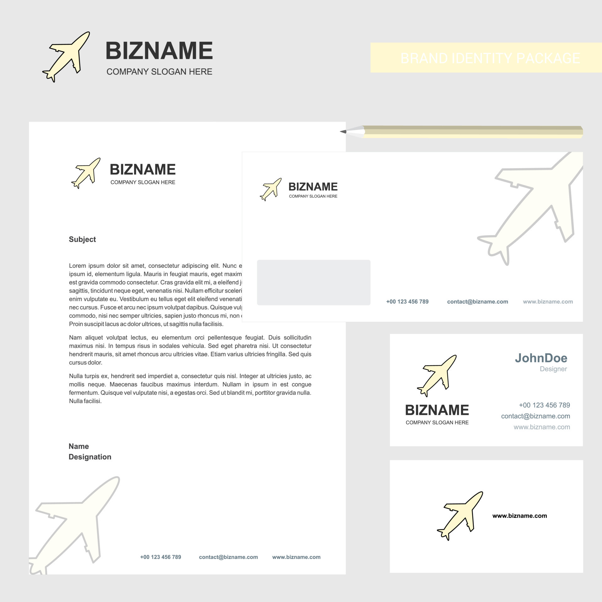 Aeroplane Business Letterhead Envelope and visiting Card Design vector