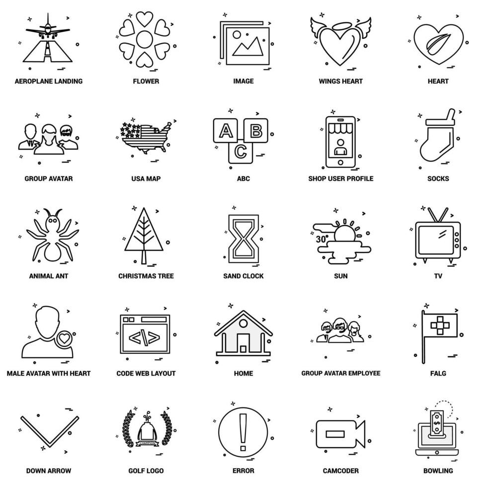 25 conjunto de iconos de línea de mezcla de concepto de negocio vector