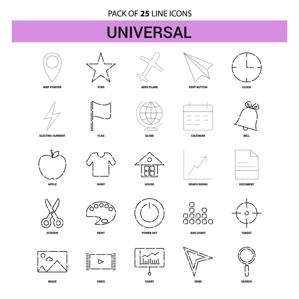 conjunto de iconos de línea universal 25 estilo de contorno discontinuo vector