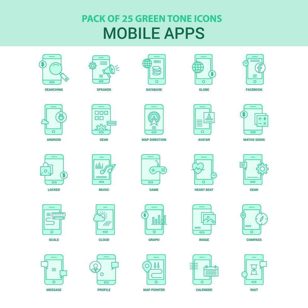 25 Green Mobile apps Icon set vector