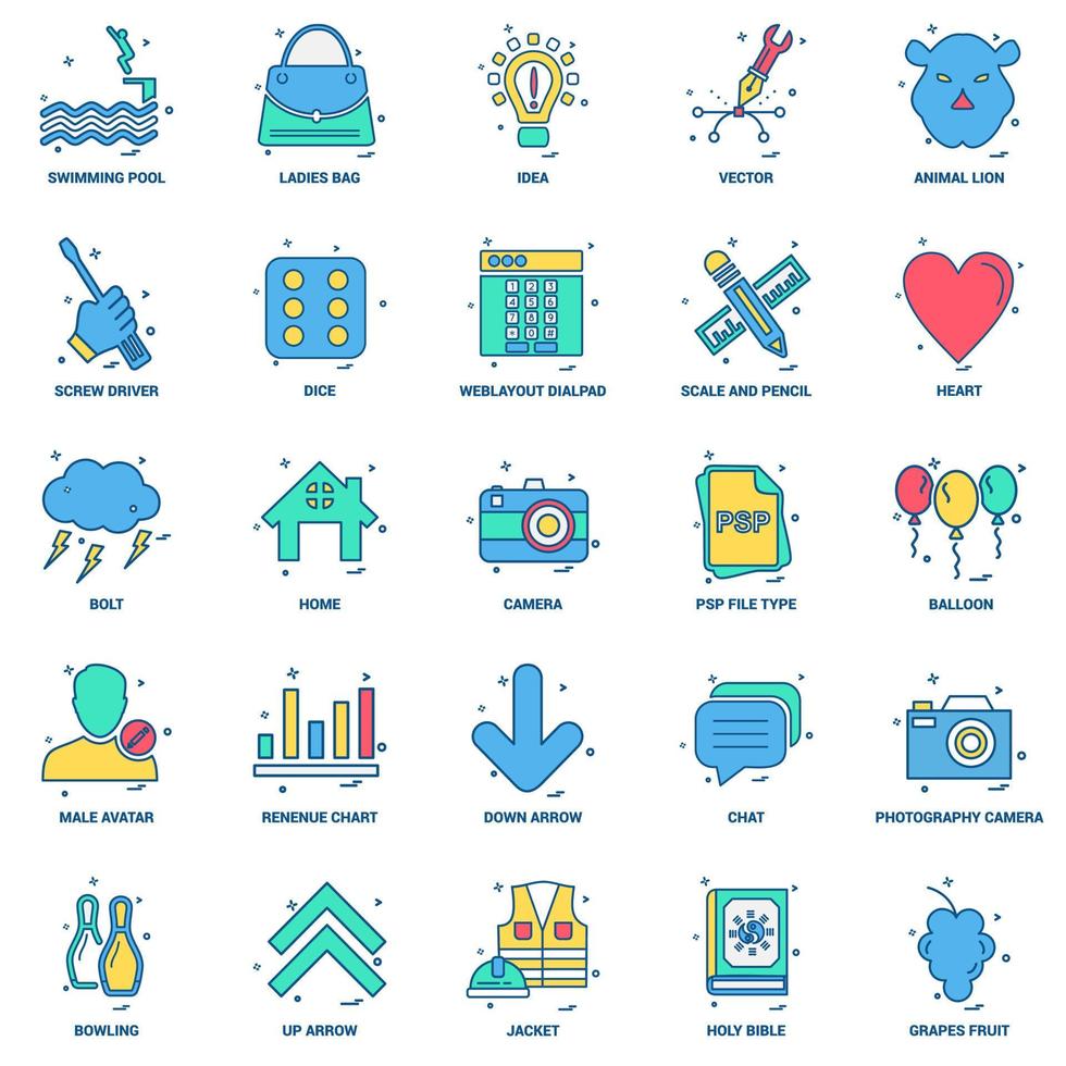 25 Business Concept Mix Flat Color Icon set vector