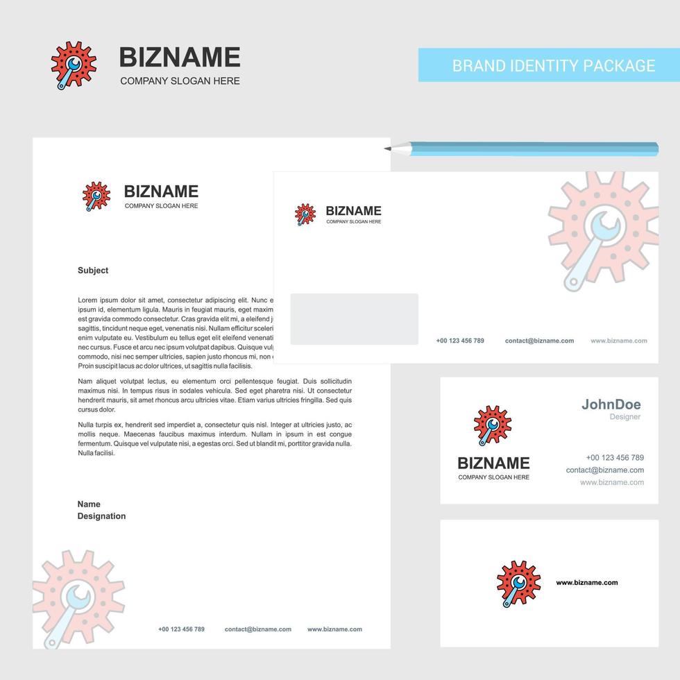 Gear setting Business Letterhead Envelope and visiting Card Design vector template