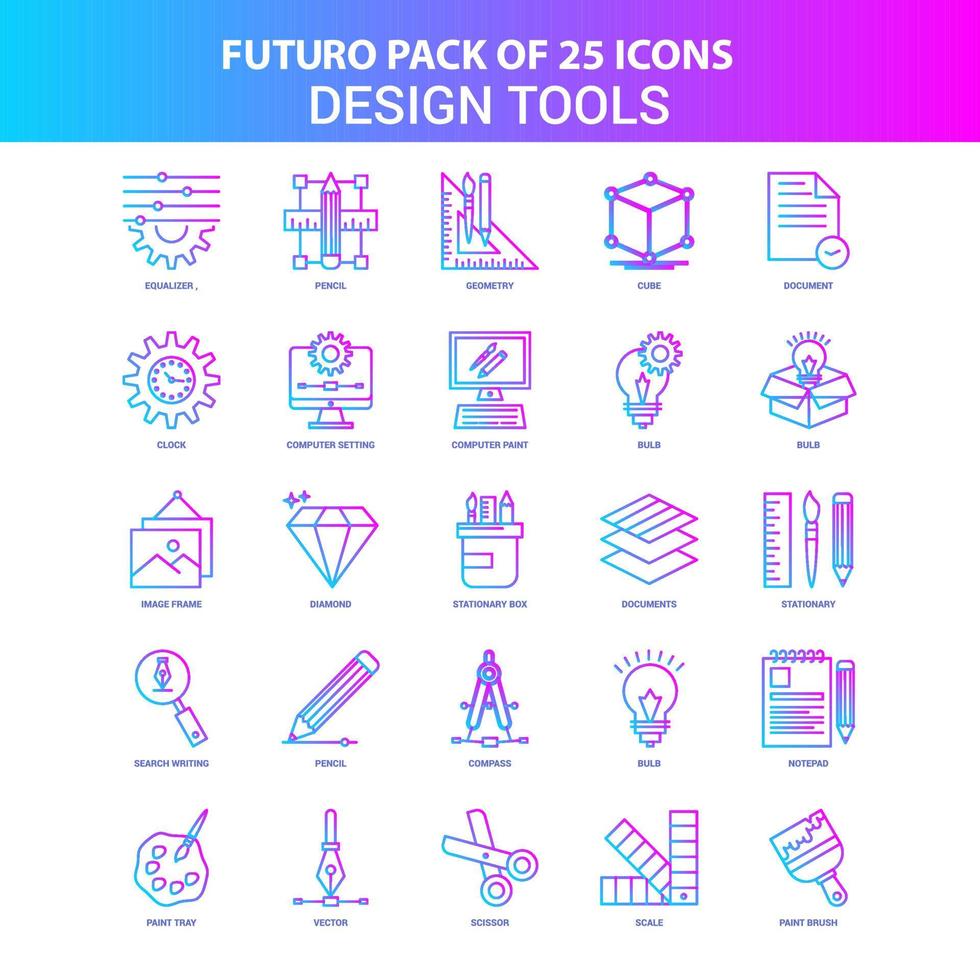 25 Blue and Pink Futuro Design Tools Icon Pack vector