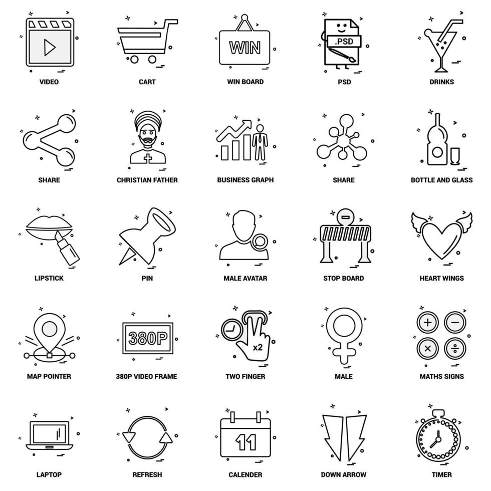 25 conjunto de iconos de línea de mezcla de concepto de negocio vector