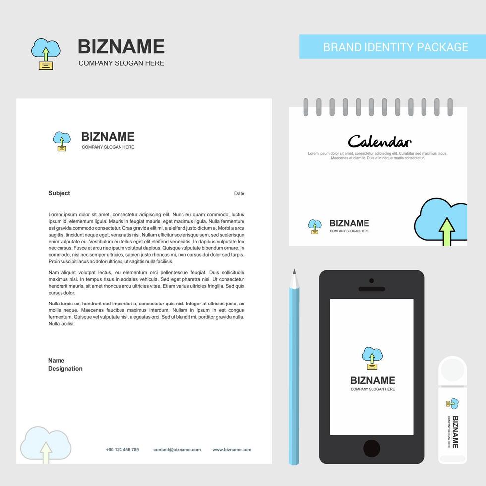 Uploading on cloud Business Letterhead Calendar 2019 and Mobile app design vector template