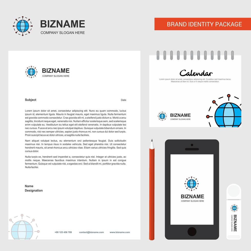 Globe Business Letterhead Calendar 2019 and Mobile app design vector template