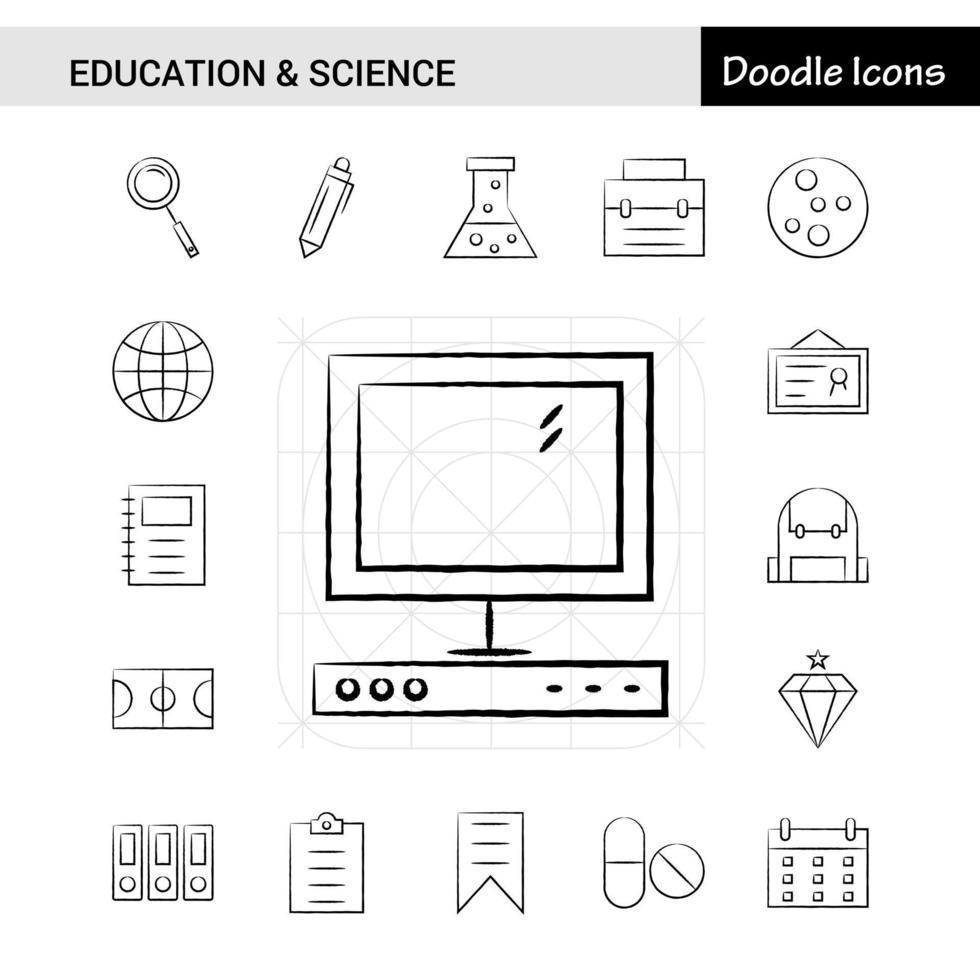 Set of 17 Education and Science handdrawn icon set vector