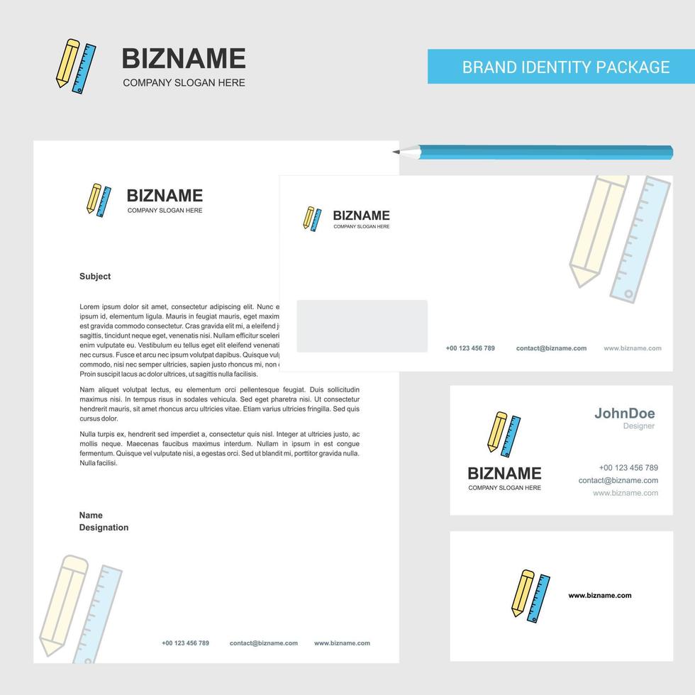 Pencil and scale Business Letterhead Envelope and visiting Card Design vector template