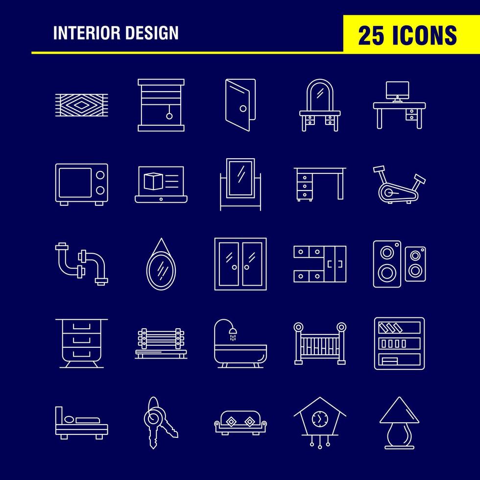 Interior Design Line Icons Set For Infographics Mobile UXUI Kit And Print Design Include Carpet Furniture Household Window Home House Door Entrance Eps 10 Vector