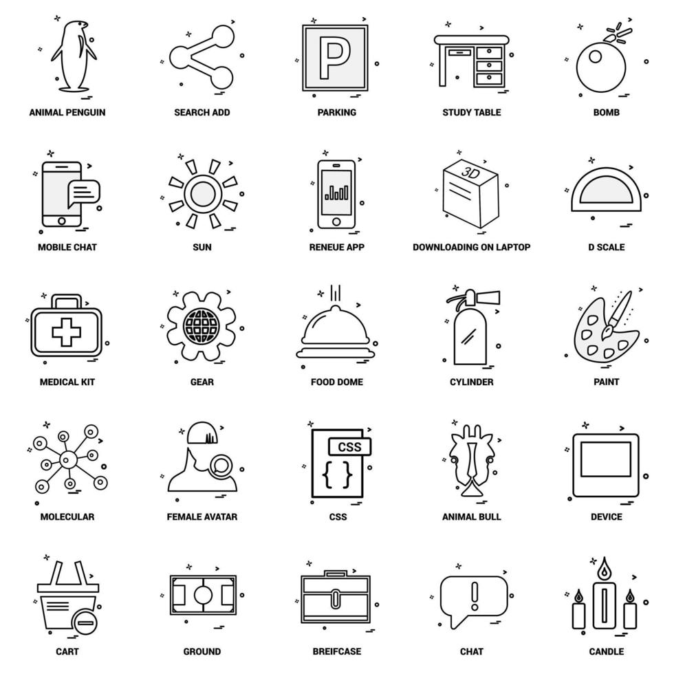 25 conjunto de iconos de línea de mezcla de concepto de negocio vector