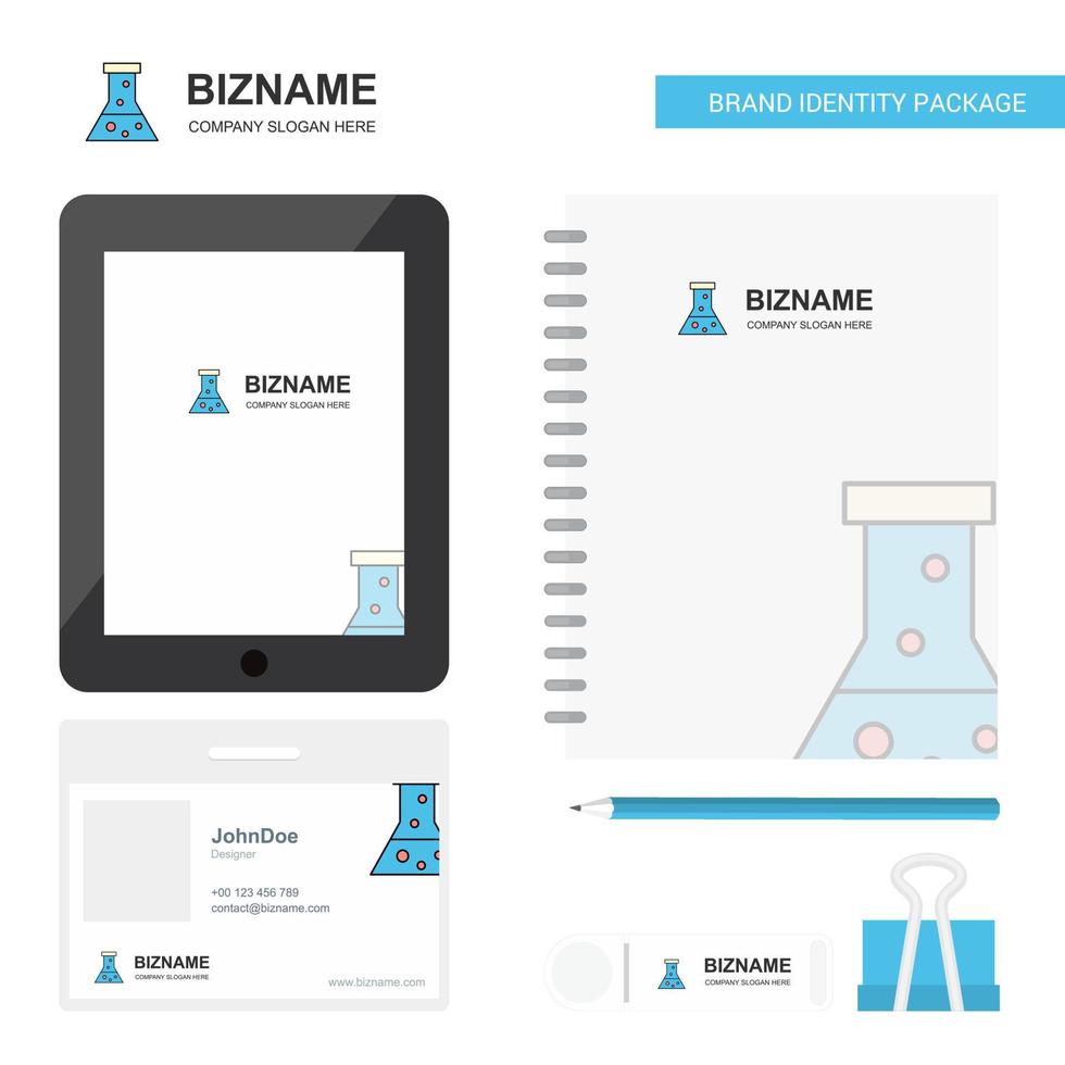Beaker Business Logo Tab App Diary PVC Employee Card and USB Brand Stationary Package Design Vector Template