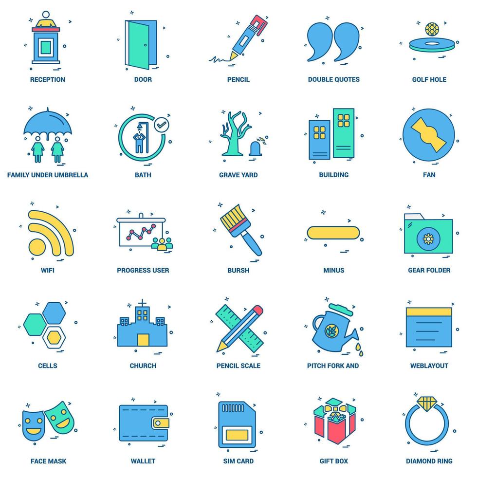 25 Business Concept Mix Flat Color Icon set vector