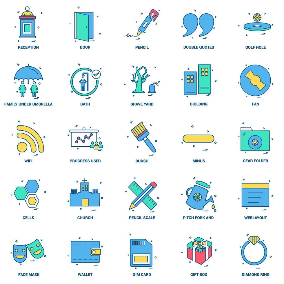 25 conjunto de iconos de color plano de mezcla de concepto de negocio vector