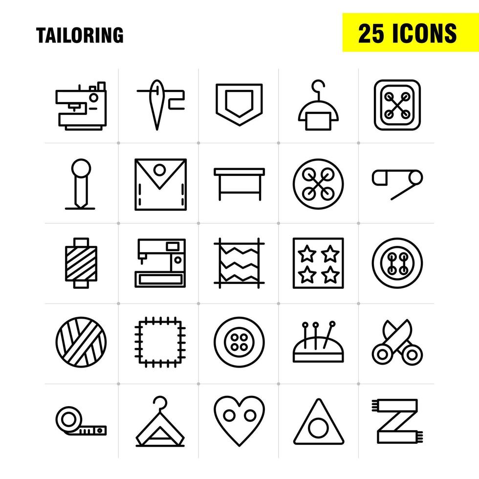 paquete de iconos de línea de sastrería para diseñadores y desarrolladores iconos de máquina de tejer tijeras botones de costura máquina de tejer vector de costura