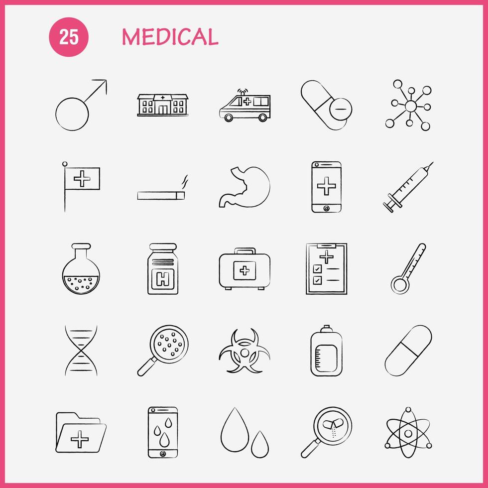 Health Hand Drawn Icons Set For Infographics Mobile UXUI Kit And Print Design Include Syringe Medical Medicine Hospital Stethoscope Medical Medicine Doctor Eps 10 Vector