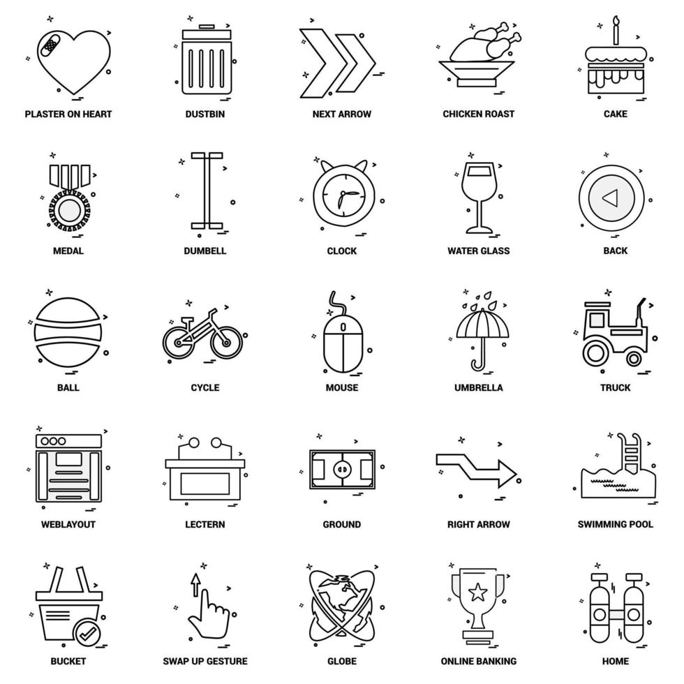 25 conjunto de iconos de línea de mezcla de concepto de negocio vector